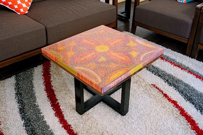 Square wood art coffee tables