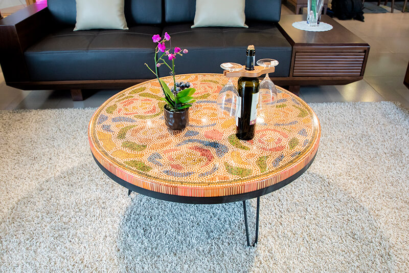 Unique round coffee table in living room